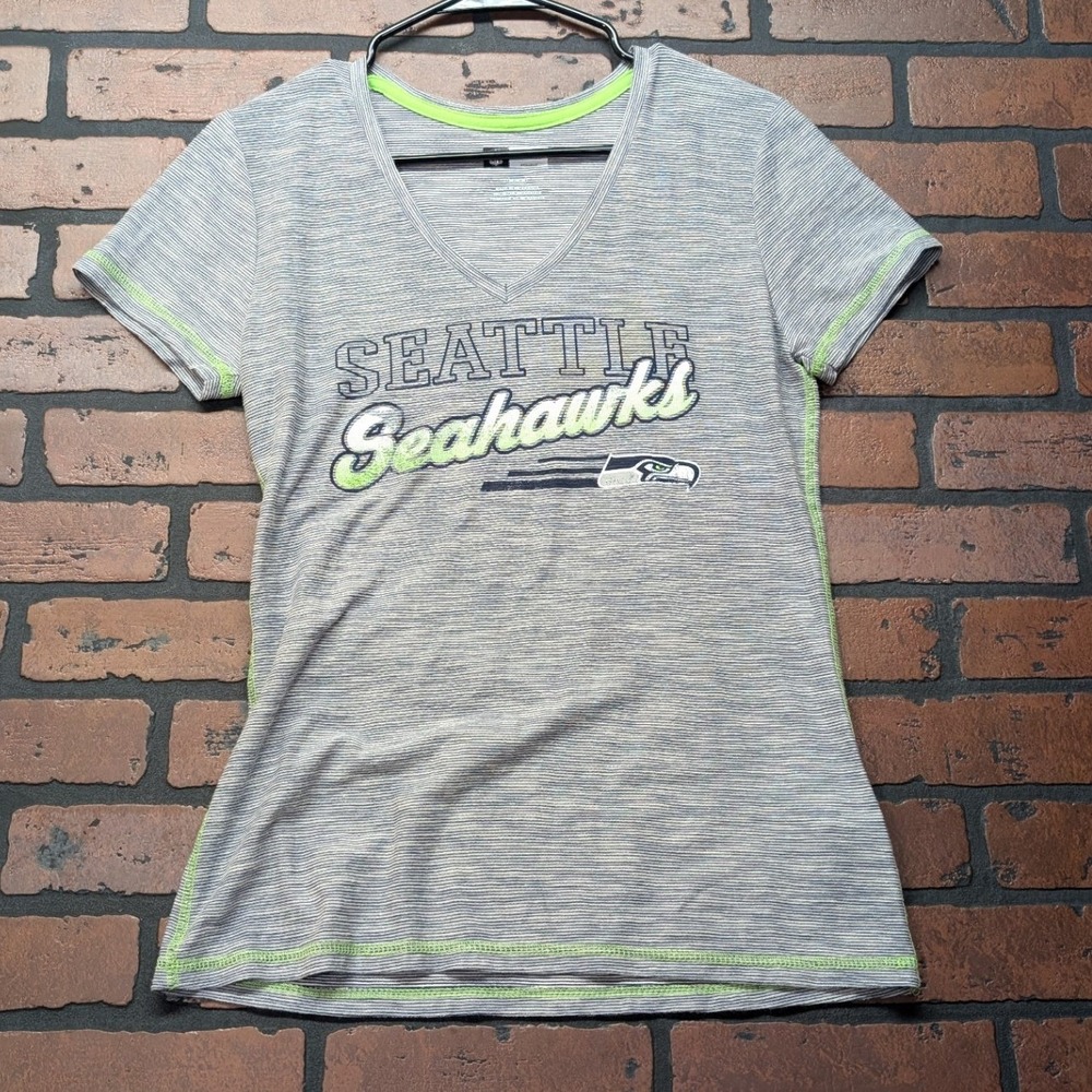 NFL Team Apparel Seattle Seahawks‎ Women's M Micro Stripe V-Neck Tee